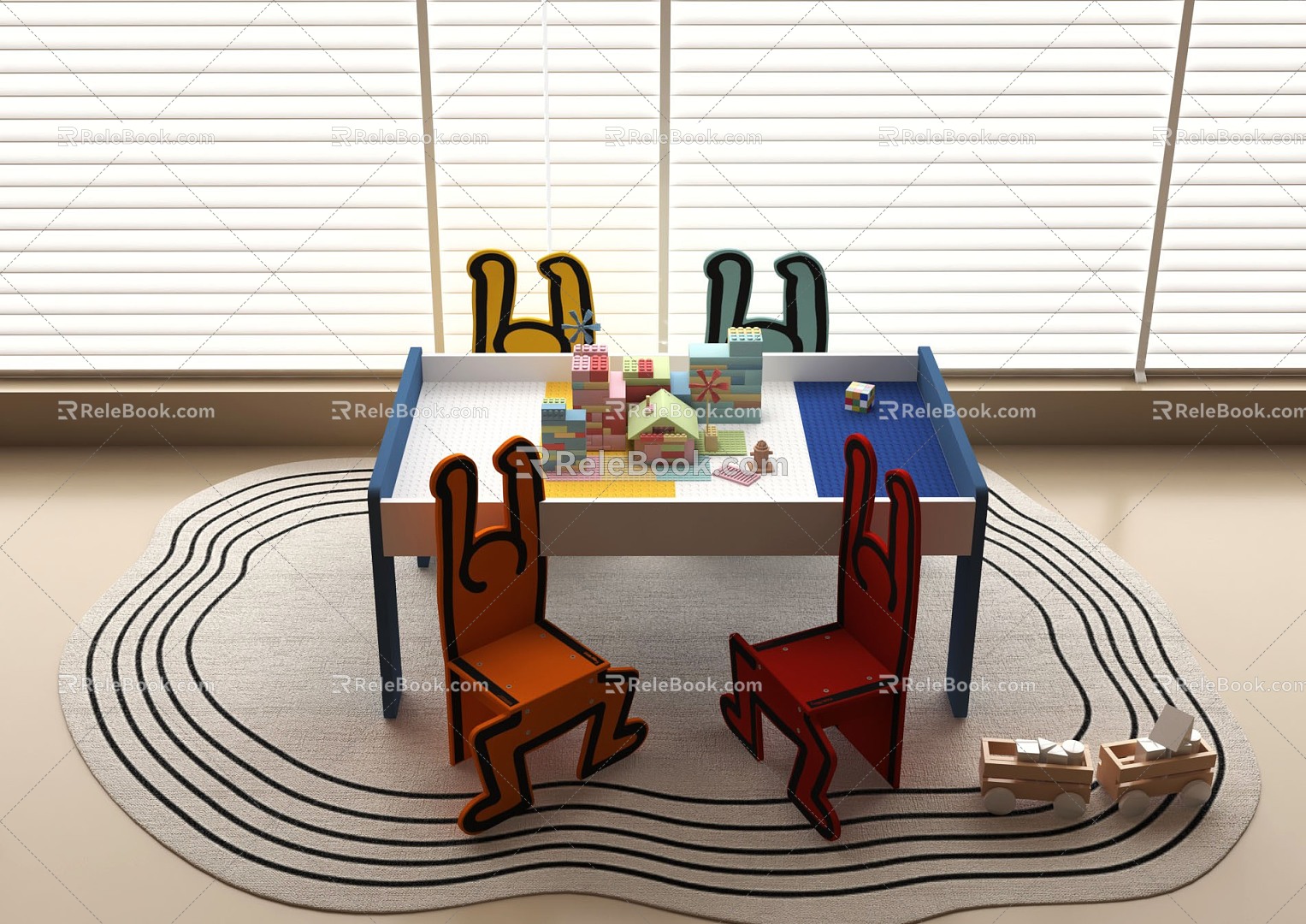 Modern Children's Table and Chair Combination Building Blocks Toy Table Children's Seat model