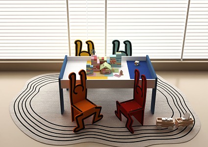 Modern Children's Table and Chair Combination Building Blocks Toy Table Children's Seat 3d model