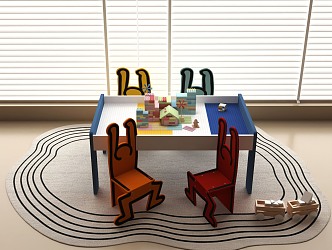 Modern Children's Table and Chair Combination Building Blocks Toy Table Children's Seat 3d model