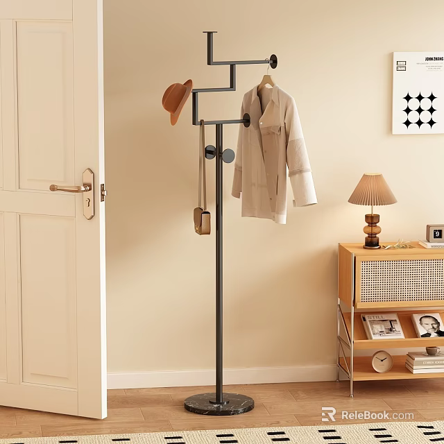 Modern Indoor Coat Rack With Light Coat Hat And Small Hanging Bag 3d model 