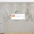 Modern Line Art Wall Decor Featuring Guitar Players with Silver Sculpture and Green Plant