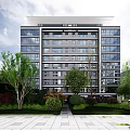 Modern Mid Rise Residential Apartment Buildings With Glass Facade Green Landscape And Trees