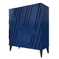 Blue Modern Console Cabinet With Geometric Panel Design And Wooden Legs