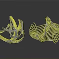 Transparent Glass Sculptures With Spiral Shapes On Black Background And Reflective Surfaces