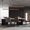 Modern Restaurant Interior Design With Long Table Chairs Wooden Wall And Pendant Lights