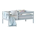 Light Blue Kids Bed With Guardrails Pillows And Soft Blanket