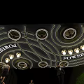 Ornate Outdoor Ceiling Design With Curved Structure Circular Lights and Decorative Elements