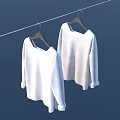 White Long Sleeve Tops Hanging On Clothesline With Deep Blue Background