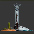 Sci Fi Circular Ring Structure With Platform And Cactus On Sandy Ground