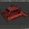 Weathered Wooden House on Stilts with Sloped Roof and Wooden Platform
