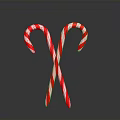 Crossed Red And White Striped Candy Canes Against Dark Background With Shiny Reflection