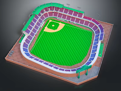 Baseball Stadium 3D Model With Green Field Purple Seats And Circular Design 3d model