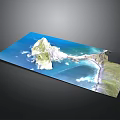 Detailed 3D Terrain Model Featuring Island Ocean Beach and Cliff
