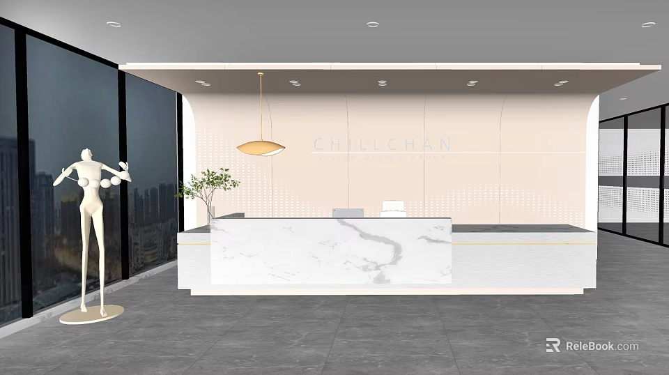 Modern Reception Desk Design With Marble Counter And Elegant Background Wall 3d model
