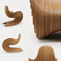 Modern Wooden Single Chair With Curved Wavy Design And Natural Wood Grain