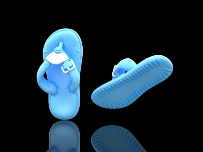 Soft Blue Slippers With Strap And Textured Sole On Black Background 3d model