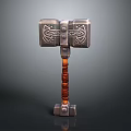 Decorative Warhammer Weapon With Carved Patterns On Metallic Head And Brown Wrapped Handle