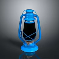 Blue Kerosene Lamp With Metal Frame Black Glass Shade And Reflective Base