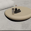 Round Beige Coffee Table With Silver Cup And Glass Tray By White Sofas 3d model