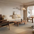 Soft Fabric Sofa And Solid Wood Coffee Table Set For Warm Comfortable Minimalist Living Space