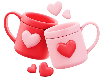 Decorative Ornament Set With Heart Shaped Red And Pink Pieces And Small Hearts 3d model