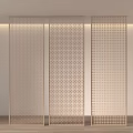 Three Panel Wooden Room Divider With Perforated Pattern For Modern Interior Partition 3d model