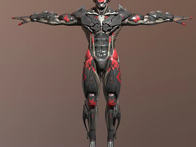 Smart Machine With Futuristic Black Red Armored Mechanical Humanoid Design 3d model