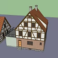 Traditional Detached Villa With Red Brown Roof And Wooden Frame Exterior