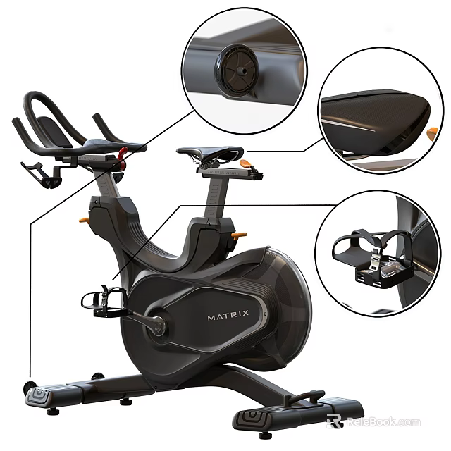 MATRIX Stationary Exercise Bike With Ergonomic Seat Adjustable Pedals And Console Details 3d model 