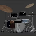 Drum Set Musical Instrument With Black Shells White Heads Colored Cymbals And Pedals