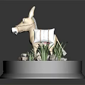 3D Donkey Model With White Saddle Standing On Circular Base With Green Grass And Stones