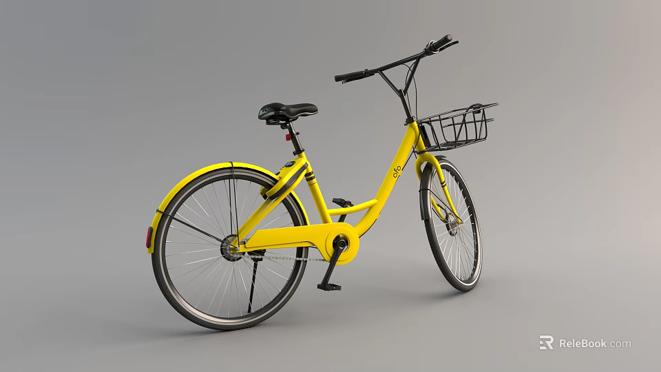 Yellow Urban Commuter Bicycle with Front Basket Black Handlebars and Silver Wheels 3d model 