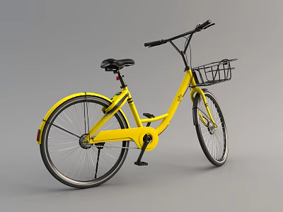 Yellow Urban Commuter Bicycle with Front Basket Black Handlebars and Silver Wheels 3d model