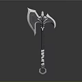 Fantasy Metallic Axe With Blue Gemstone And Ornate Carved Handle Design