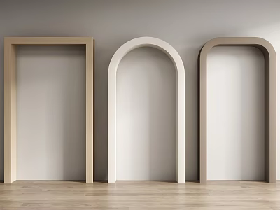 Different Archway Styles In Modern Minimalist Interior With Wooden Floor 3d model