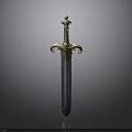 Ornate Historical Sword With Intricate Golden Hilt And Polished Silver Blade