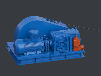 Industrial Winch Equipment with Blue Main Body Orange Components Motor and Gearbox 3d model