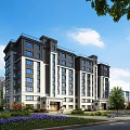 Modern Residential Building With Contemporary Facade Large Windows And Landscaped Gardens