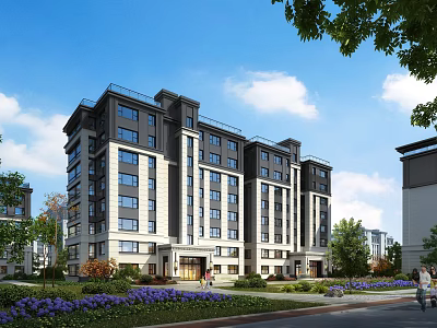 Modern Residential Building With Contemporary Facade Large Windows And Landscaped Gardens 3d model
