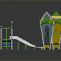 Colorful Children's Play Equipment With Slide Climbing Frame Green White Blue Platform And Ladder