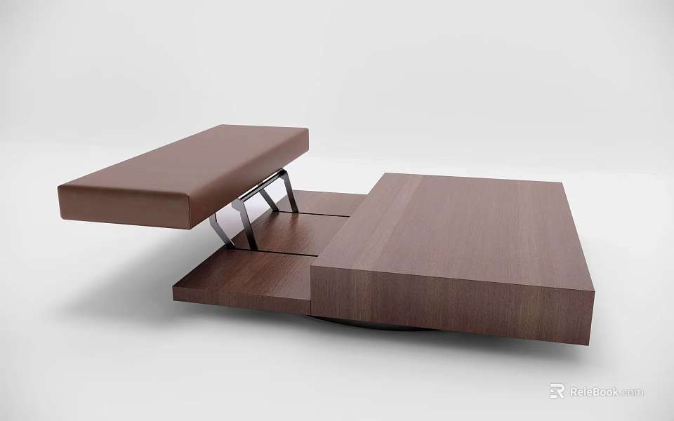 Modern Wooden Coffee Table With Extendable Top And Metal Support Structure 3d model