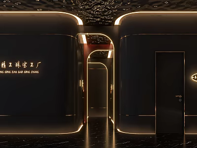 Luxury Jewelry Store With Exquisite Craftsmanship Black Walls Gold Accents And Elegant Lighting Decor 3d model