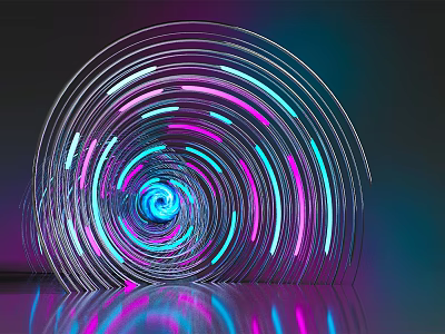 Colorful Neon Spiral Structure With Blue Pink Lights On Dark Reflective Surface 3d model