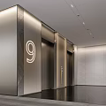Modern Elevator Lobby With Floor Number 9 Sleek Walls And Polished Floors