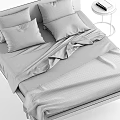 Modern Double Bed With Gray White Sheets Pillows And Tassel Blanket 3d model