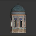 Blue Dome Tower With Ornate Tiles Arched Windows And Geometric Patterns 3d model