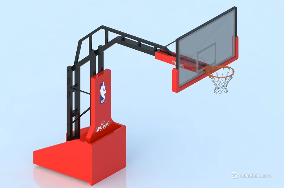 Professional Basketball Equipment With Red Base Black Frame And Backboard 3d model 