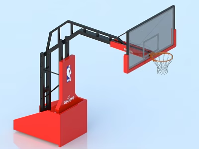 Professional Basketball Equipment With Red Base Black Frame And Backboard 3d model