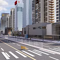 Urban Commercial Street With Modern Tall Buildings Bench And Zebra Crossing