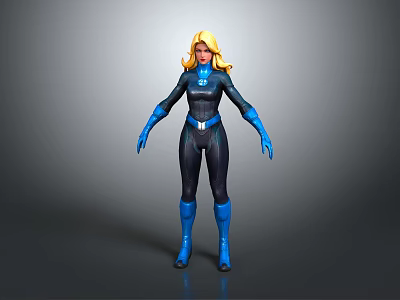 Futuristic Blonde Haired Game and Movie Character With Dark Blue Bodysuit Blue Gloves and Boots 3d model